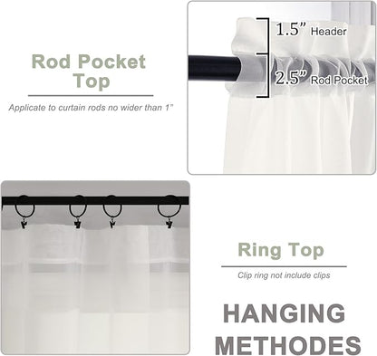 OWENIE Ivory Sheer Curtains, Sheer Curtains 96 inches Long 2 Panels Set, Rod Pocket Voile Fimly Sheer Drapes for Living Room/Bedroom, 2pcs, Each 59" W x 96" L