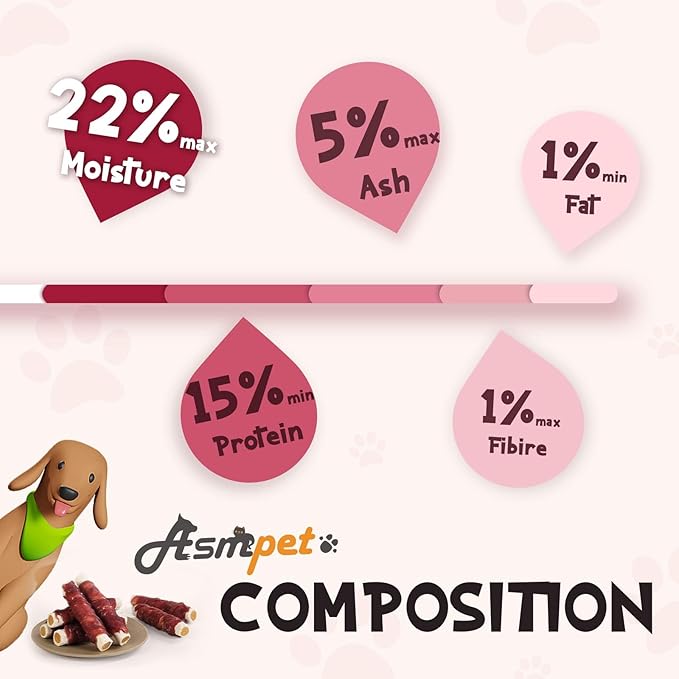 ASMPET Dog Treats Chews, Duck Wrapped Rawhide Sticks Filled with Sweet Potato for Small Medium Large Dogs（6pcs）-Mewly Pet