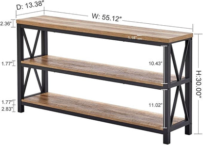 FATORRI Console Table for Entryway, Wood Sofa Table, Rustic Hallway Tables with 3-Tier Shelves for Living Room, Foyer (55 Inch, Rustic Oak)