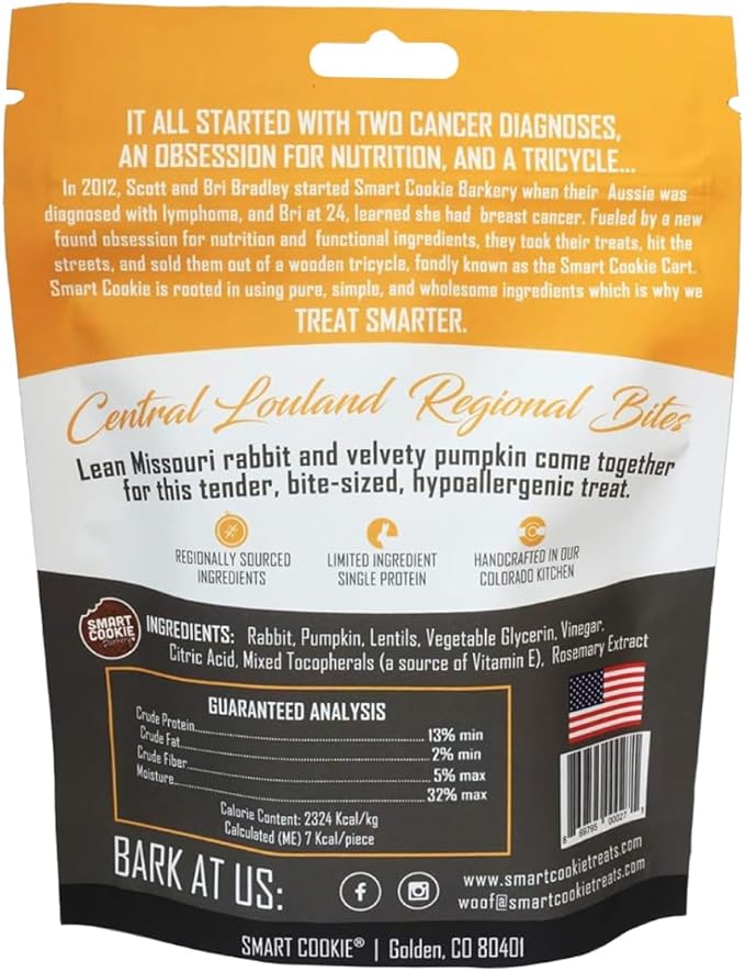Smart Cookie All Natural Dog Treats - Rabbit & Pumpkin - Training Treats for Dogs with Allergies or Sensitive Stomachs - Soft Dog Treats, Grain Free, Chewy, Human-Grade, Made in USA - 5oz, Pack of 3-Mewly Pet