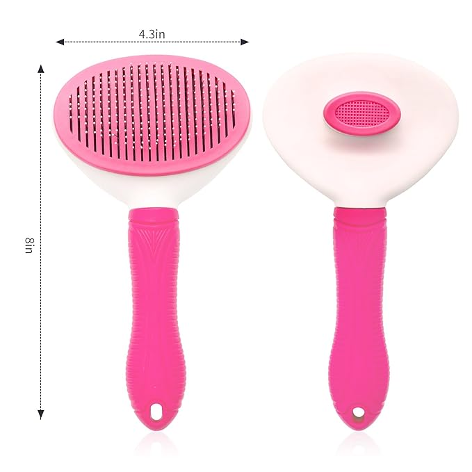 Self Cleaning Slicker Brush for Pet Grooming - Removes Loose Undercoat and Sheds, Suitable for Long and Short Hair Cats and Dogs, with Massaging Bristles (Pink)-Mewly Pet