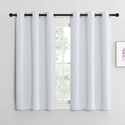 NICETOWN Blackout Curtain Panels for Bedroom, Greyish White, 2 Panels, W29 x L36-inch, Thermal Insulated Grommet Top Blackout Draperies and Drapes for Basement