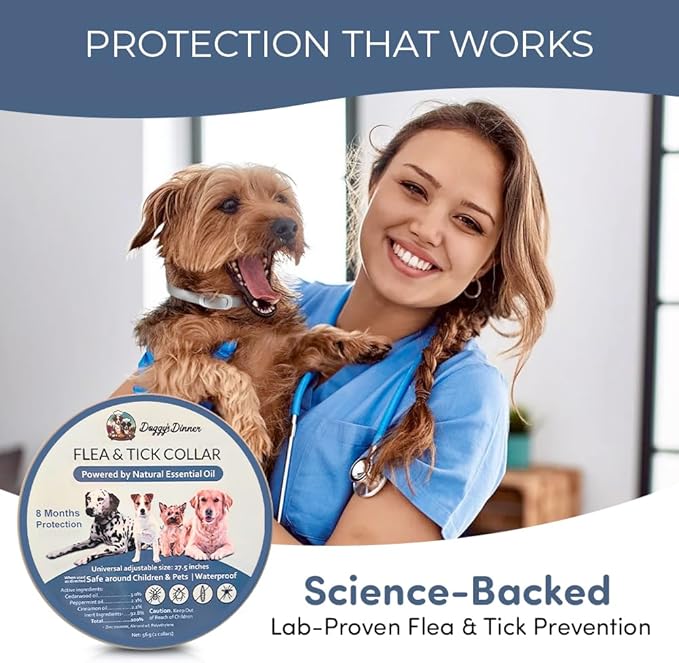 Flea and Tick Collar for Dogs, Cats – Natural Essential Oils – Long-Lasting 8 Month Protection – Waterproof, Adjustable – Safe for Puppies, Kittens, Sensitive Skin-Mewly Pet