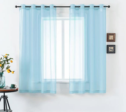 DUALIFE Sky Blue Sheer Curtains 63 Inches Length Look Semi Transparent Natural Light Flow Grommet Curtains for Bedroom and Living Room, 52 x 63 Inches, Set of 2 Panels Light Baby Blue