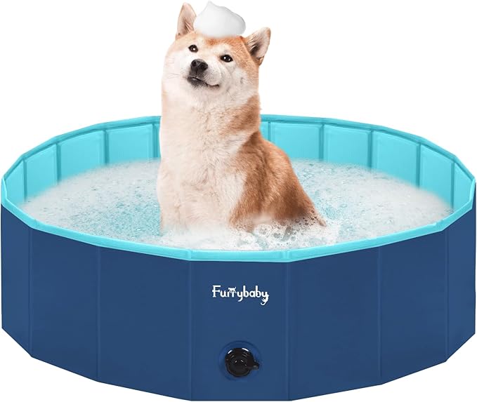 Furrybaby Dog Pool, Kiddie Pool with Hard Plastic Foldable Dog Bath Tub Portable for Dogs, Kids and Pet Swimming (Navy 39'') Indoor and Outdoor-Mewly Pet