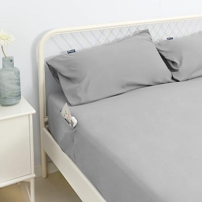 California King Sheet Sets for Air Mattress - Extra Deep Pocket Cal King Sheet Set - 3Pcs Side Storage Pocket Fitted Sheet & Pillowcases Easily Fits 16in to 24in Pillow Top Air Bed Mattress(Grey)