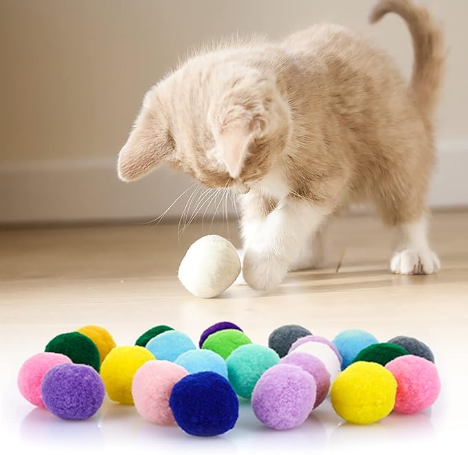 Molain Large Cat Toy Balls, Soft Cat Balls 1Inch Kitten Pom poms Ball Cat Play Toy (30 Pcs)-Mewly Pet