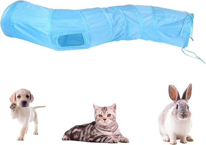 iCAGY Cat Tunnel for Indoor Cats Interactive, Rabbit Tunnel Toys, Pet Toys Play Tunnels for Cats Kittens Rabbits Puppies Crinkle Pop Up Blue 47" Shape S-Mewly Pet