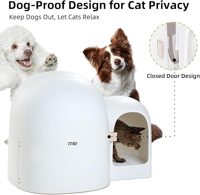 MS!MAKE SURE Cat Litter Box, Large Covered Hidden Dog Proof Closed Modern Cat Litter Box Furniture with Scoop, for Odor Control and Less Tracking, Easy to Clean,26.7"x19.6"19.6", Snow White-Mewly Pet