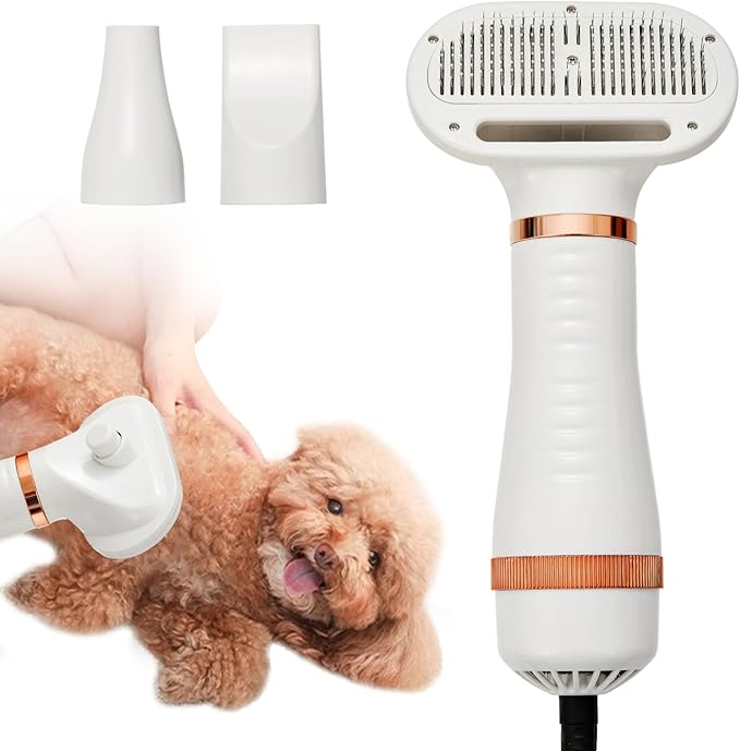 3-in-1 Pet Hair Dryer Brush for Dogs & Cats Portable, Dog Hair Blower & Slicker Brush Adjustable Temp (Low/Middle/High), Overheat Protection-Mewly Pet