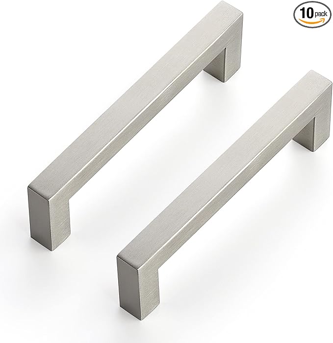 Ravinte 10 Pack 4-1/2 Inch Square Cabinet Handles - Satin Nickel and Brushed Nickel Drawer Pulls - Kitchen Cabinet Hardware