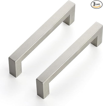 Ravinte 3 Pack Kitchen Cabinet Hardware - 4-1/2 Inch Square Cabinet Handles - Satin Nickel & Brushed Nickel Drawer Pulls