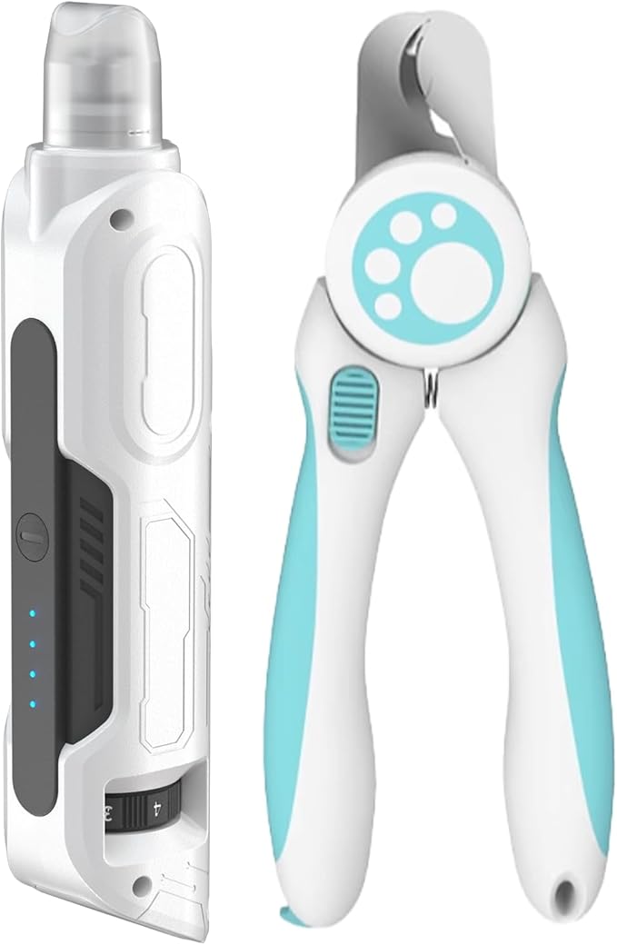 PAPIFEED High Torque Dog Nail Grinder Quiet - 6-Speed Adjustable Dog Nail Trimmers with 2 LED Lights & Dust-Proof Cover, Powerful Motor for Large/Medium/Small Dogs & Cats, Rechargeable - White Kit-Mewly Pet