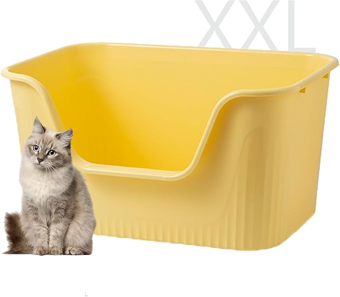Vealind Extra Large Litter Boxes for Big Cats 31''×21''×16'', XXL Litter Boxes for Big Cats or Multiple Cats, Jumbo High Sided Litter Pan, Leak-Proof & Anti-Splashing, Easy Clean & Durable (Yellow)-Mewly Pet