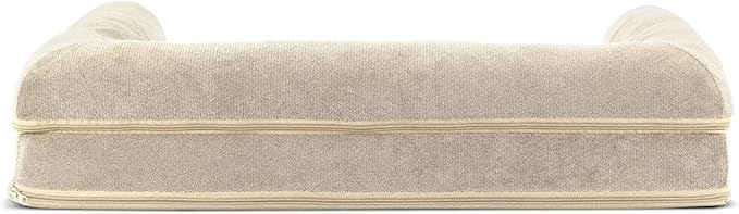 FurHaven Soft, Orthopedic Foam Sofa Dog Bed with Washable & Removable Cover - Sherpa/Chenille - Cream, Dogs Up to 35 lbs - Medium-Mewly Pet