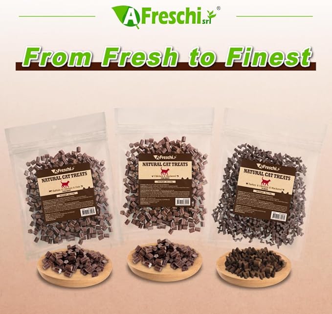 Afreschi Natural Cat Treats Turkey & Chicken & Mackerel W Shape 6 oz, All-Natural, High-Protein, Grain-Free, Healthy, Low-Fat, Easily Digestible-Mewly Pet