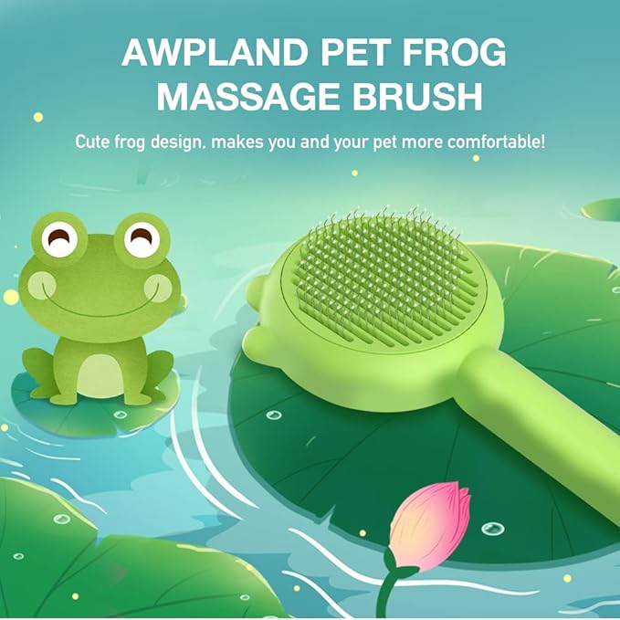 Dog Brush for Short or Long Haired Dogs, Frog Shape Dog Brush with Release Button, Dog Hair Brush Dog Grooming Deshedding Brush for Dog Kitten Rabbit Massage Removes Loose Fur-Mewly Pet