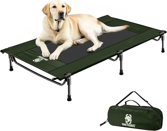 ONETIGRIS Elevated Dog Bed, Outdoor Dog Cod Large Raised Dogs Bed with Chew Proof Mesh, No-Slip Portable Dogs Cot Bed for Indoor & Outdoor Portable (Green, Large)-Mewly Pet