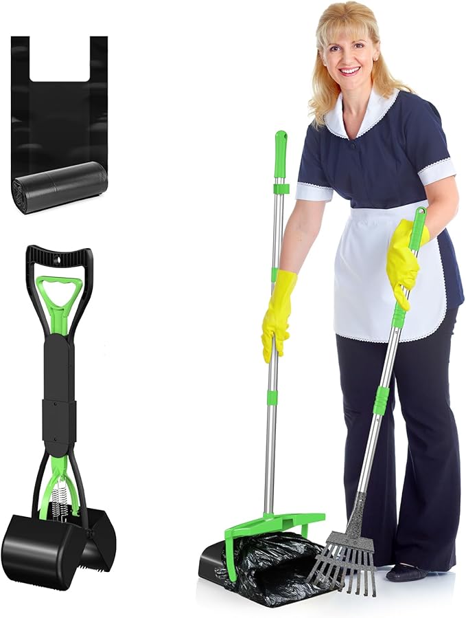 Pooper Scooper with Bag Attachment, 50 inches Long Handle Pooper Scooper, Poop Scooper for Dogs, Dog Poop Scooper for Yard, Pooper Scooper for Large Dogs Heavy Duty, Poop Scooper Bin & Rake-Mewly Pet