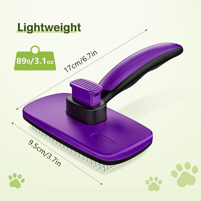 Pecute Self-Cleaning Slicker Brush for Dogs, Cats, Lightweight Dog Brush for Shedding Massaging Grooming, Cat Brush Gently Removes Loose Fur Undercoat for Small Dogs Cats Rabbits of All Hair Types-Mewly Pet