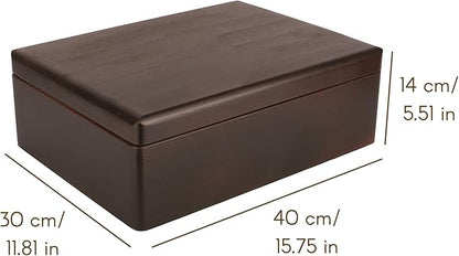 XL Brown Wooden Box Storage with Hinged Lid | 15.8 x 11.8 x 5.5 inches (+-0.5) | Gift Box for Tool Dog Toy Shoes Clothes Kitchen Storage Document | Wood Keepsake Chest
