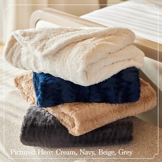 The Connecticut Home Co Throw Blanket for Couch, Soft Fluffy Room Decor, Cozy Warm Throws for Bed, Couches, Gifts for Women, Bedroom Cute Aesthetic Blankets Faux Fur and Sherpa, 65x50, Gray