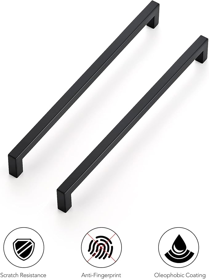 Ravinte 20 Pack 11-5/16 Inch Square Cabinet Handles Matte Black Pulls Drawer Hardware Kitchen Handles