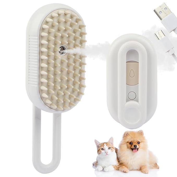 6 in 1 Cat Steam Brush for Shedding, Portable Anti-Static Grooming Comb for Cats & Dogs, Steam Misting Water Brush, Self-Cleaning Pet Hair Remover, Indoor Cat Spray Brushes for Cats & Dogs-Mewly Pet