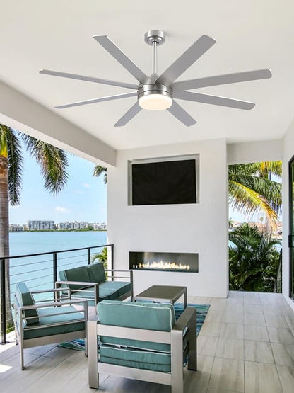 YUHAO 62 Inch Brushed Nickel Ceiling Fan with Light and Remote Control.Noiseless,Dimmable,3CCT,6 Speeds Reversible, DC Ceiling Fans for Indoor or Covered Outdoor