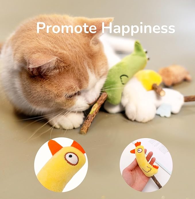 4-Piece Catnip Toys with Valerian Stick Catnip Toys with Various Cute Animal Styles, Plush Cat Toys for Indoor Cats, Cat Chew Toys Kitten Toys-Mewly Pet