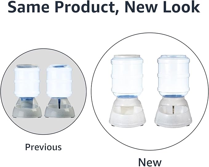 Amazon Basics Automatic Dog Cat Water Dispenser Gravity Feeder Set, Pack of 2, Small, 6-Pound Food Capacity, 1-Gallon, Gray-Mewly Pet