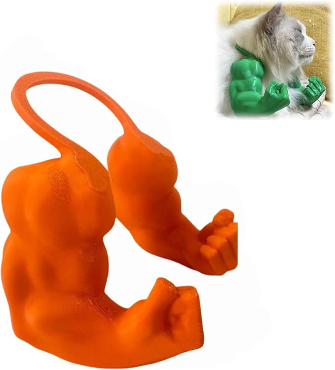 Funny Cat Muscle Arm, 3D Print Cat Neck Arm with Muscles, Funny Pet Prop Boom Arm, for Kitten Birthday Party Supplies(Orange)-Mewly Pet