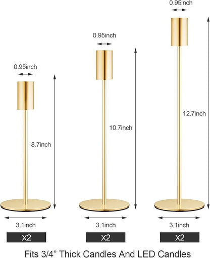 zeochyni Matte French Gold Candle Holders Set of 6, Elegant Candlestick Holders for Wedding Centerpieces Dining Tables Parties Home Decor Events, Taper Candle Holders Fit 3/4 Inch Candles