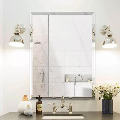 Frameless Mirror for Bathroom Vanity,18x24in Wall Mounted Mirrors for Over Sink Decorative Rectangular Frameless Mirror,With Polished Edge,Hangs Horizontally Or Vertically,Entryways,Room,Shatterproof