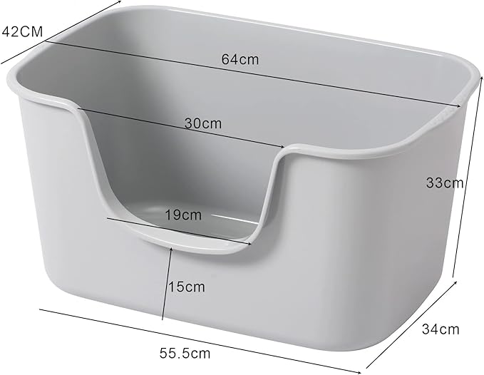 Smart Paws Extra Large Jumbo Cat Litter Box for Maine Coon Cats, Open Top High-Sided Anti-Splash Litter Pans, Durable XL Kitty Bathroom for Multi-Cat Households (Grey)-Mewly Pet