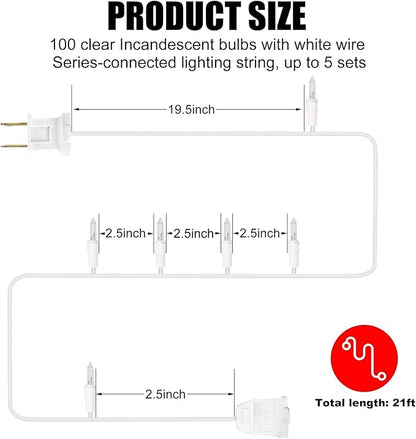 LIDORE Super Bright Clear Mini Christmas Tree String Lights, Gift for Decoration, 21.45FT 100 Count Bulbs with White Cord, UL Listed Indoor Outdoor Lighting for Holiday (White Cable, 2-Pack)