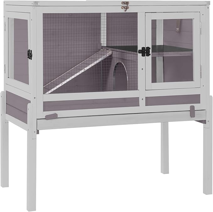 GUTINNEEN Rabbit Hutch Indoor Guinea Pig Cage Bunny House 36.6" Upgraded with Anti Chewing Edges, Cool Zinc Sheet, Leakproof PVC Layer, Wire Floor, Detachable Legs (Grey)-Mewly Pet