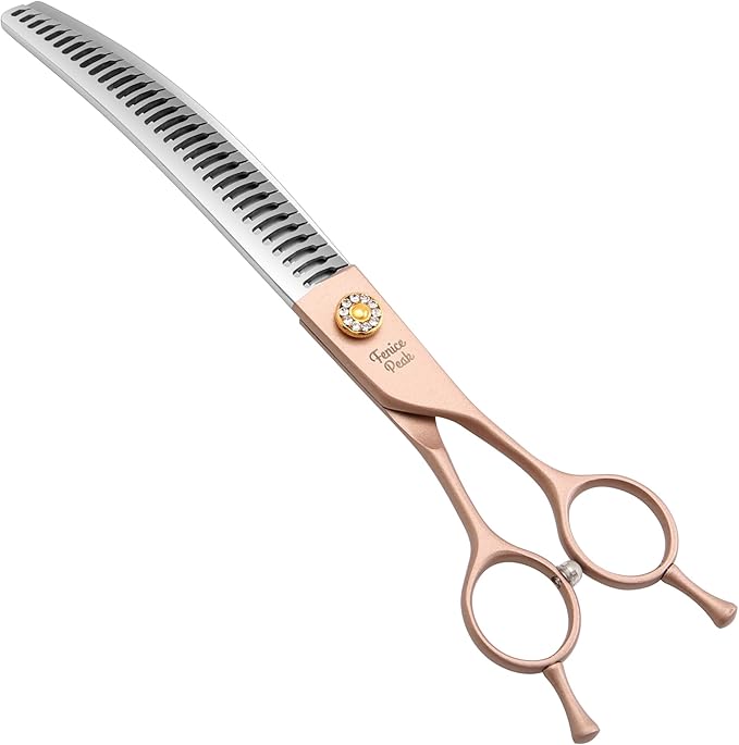 Fenice Peak Professional Curved Chunker Dog Grooming Scissors 7.0'' Rose Gold Thinning Shears Extremely Sharp Blades 440C Stainless Steel Thinning Shears Durable Smooth Fine Cut for Dogs and Cats.-Mewly Pet