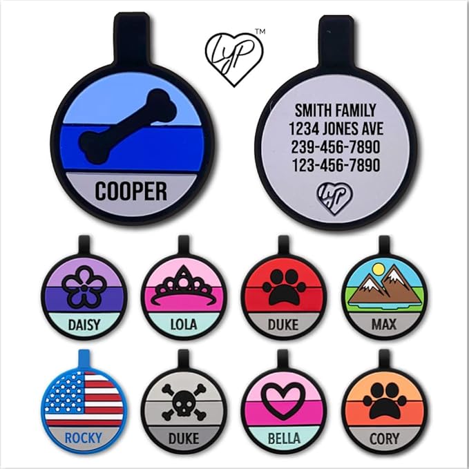 LYP Original Soundless Pet ID Tags | Custom Dog Tags Personalized for Pets | Durable Silicone Deep Engraved Dog Tag | No More Jingling | Blue Bone-Mewly Pet