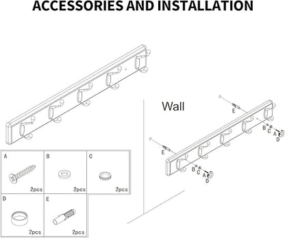 Wooden Coat Rack, Wall-Mounted Organizer for Closet, Entryway, Hallway, Foyer, Bedroom, Heavy Duty Double Hooks for Hanging Towels, Bags, Hats, Jackets, Key (White, 5 Hooks)