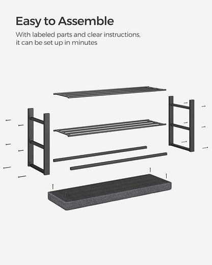 SONGMICS Shoe Bench, Storage Bench, Entryway Bench with Cushion, Shoe Shelf with Seat, Space-Saving, Modern Style, for Living Room, Bedroom, Hallway, Dark Gray and Ink Black ULBS579B33