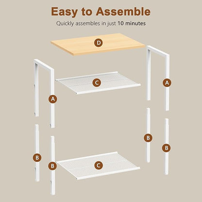 Hoctieon 2-Set 3 Tier End Table, Telephone Table Set of 2, Tall Side Table with Storage Set of 2, Small Nightstand for Small Spaces, Metal Frame, White and Yellow Oak