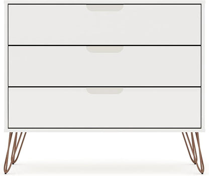 Manhattan Comfort Rockefeller 3 Drawer Dresser for Bedroom Storage, Nursery, Closet, Living Room, Entryway, TV Stand for Screens up to 32 Inches, Anti-Tip Kit Included, Set of 1, White