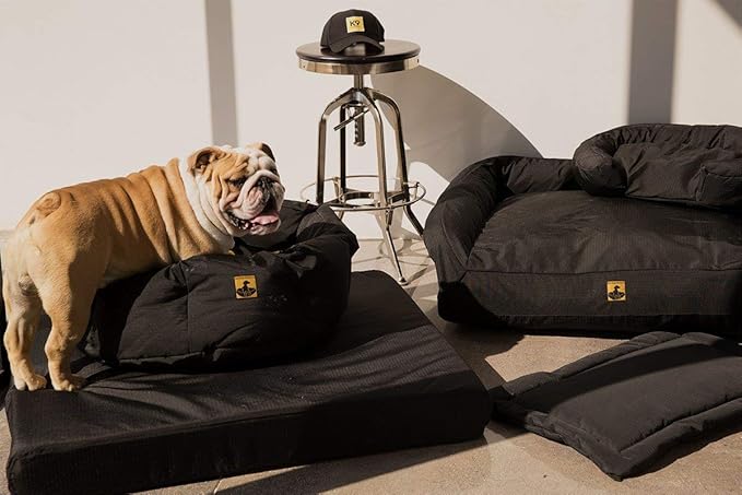 K9 Ballistics Tough Ripstop Orthopedic Rectangle Dog Bed Removable Washable Cover, Solid Orthopedic Foam for Large Dogs 40"x34", Obsidian Black-Mewly Pet