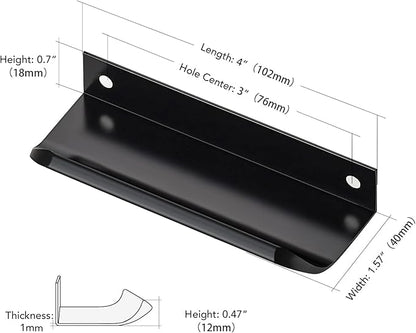 Ravinte Hardware 8 Pack Black Cabinet Handles, 4 Inch (102mm) Finger Edge Pulls, 3 Inch Hole Center, Finger Pulls for Cabinets
