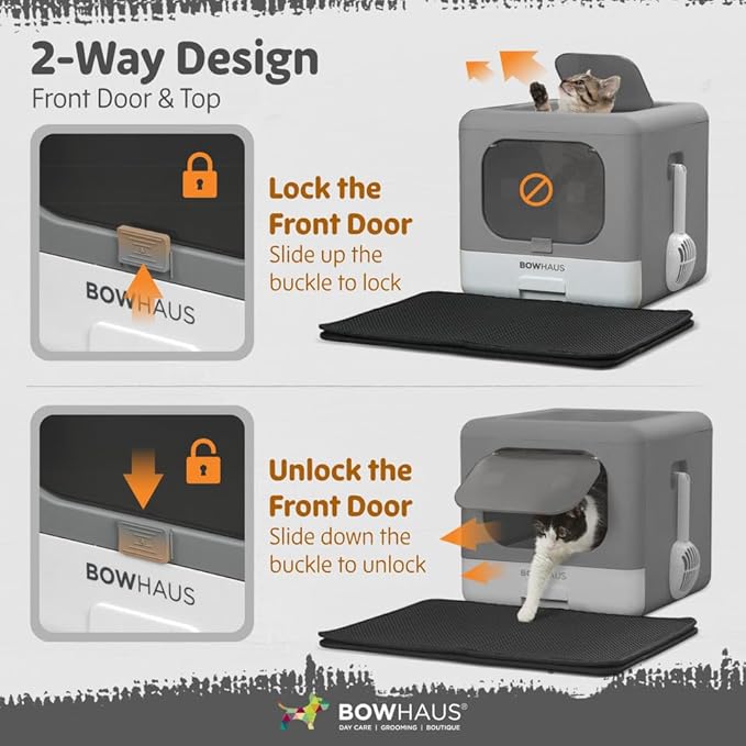 Foldable Cat Litter Box w/Lid, Scoop & Mat, Drawer Design Cat Toilet for Kitten, Two-Way Entry Kitty Litter Box, Odor Control & Easy to Clean, Beige/Pink-Mewly Pet