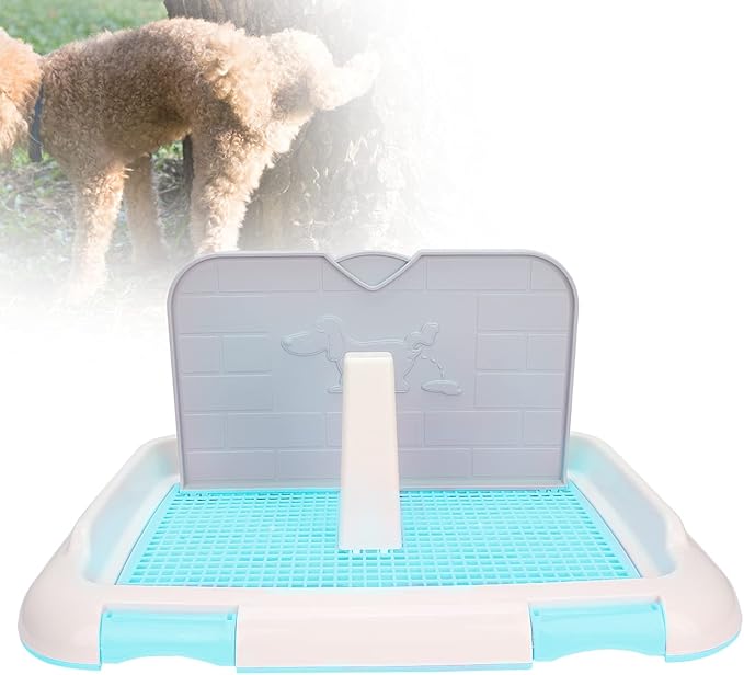 Indoor Dog Potty Tray, Miniature Poodle Dog Pad Holder Tray, Puppy Training Anti Slide Plastic Potty Tray Dog Toilet, Dog Litter Box for Small and Medium Dogs (Blue)-Mewly Pet