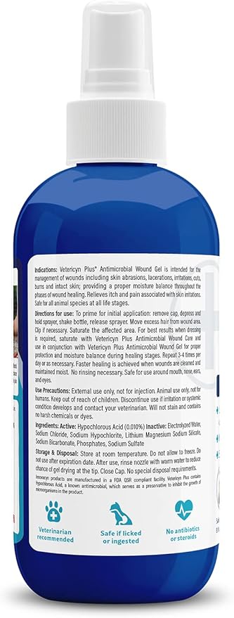 Vetericyn Plus Dog Wound Care Hydrogel Spray | Healing Aid and Wound Protectant, Sprayable Gel to Relieve Dog Itchy Skin, Safe for All Animals. 8 Ounces-Mewly Pet