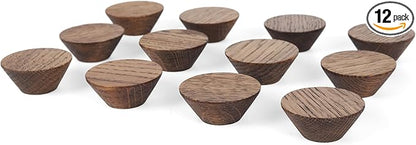 12 Pack Wood Cone Cabinet Knobs (Brown) - 1 ½ " Diameter Round Shape - Wooden Drawer Pulls for Cabinets Doors, Dresser and Drawers Knob, Kitchen Cabinet Door Handle