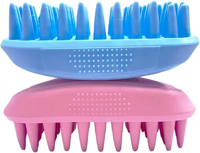 Pet Silicone Shampoo Brush for Long & Short Hair Medium Large Pets Dogs Cats, Anti-skid Rubber Dog Cat Pet Mouse Grooming Shower Bath Brush Massage Comb (Blue (New))-Mewly Pet